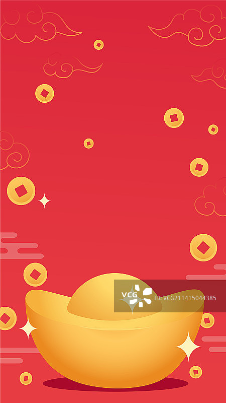 金元宝铜钱发财红色背景图片素材