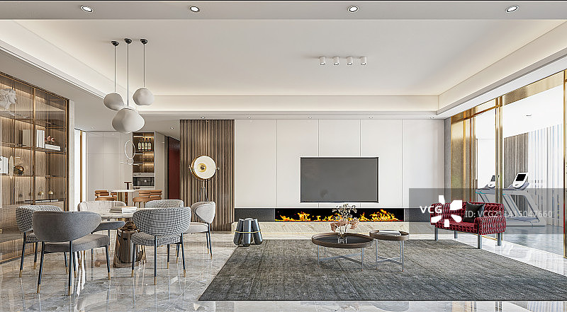 高端住宅内部现代风格客餐厅图片素材