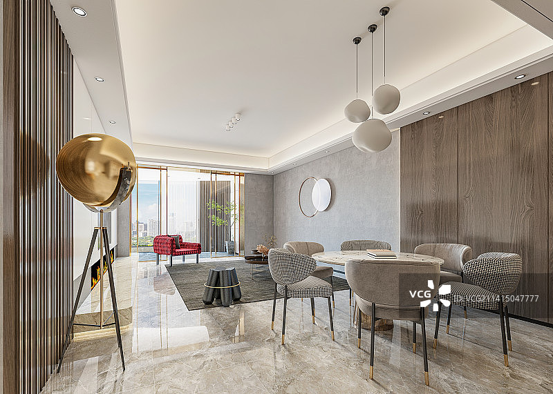 高端住宅内部现代风格客餐厅图片素材