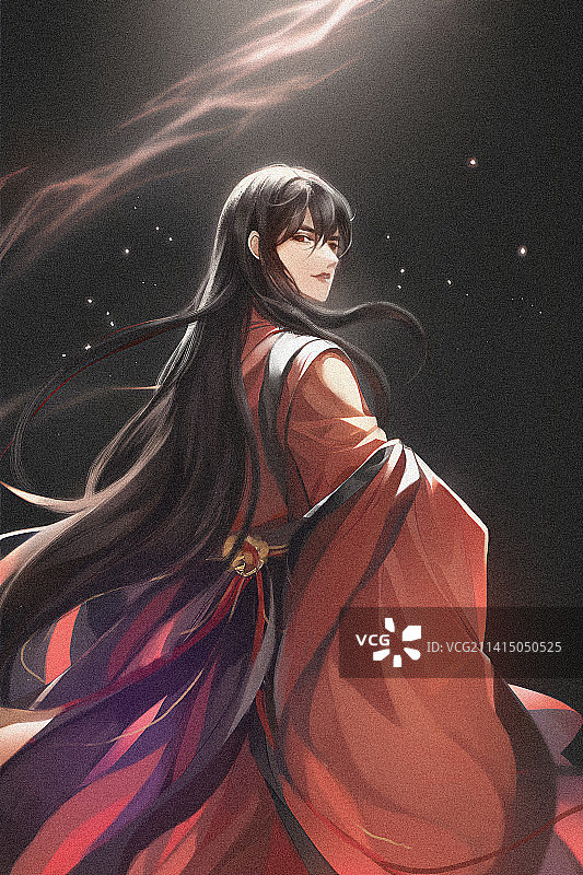 古代红衣男子回眸图片素材