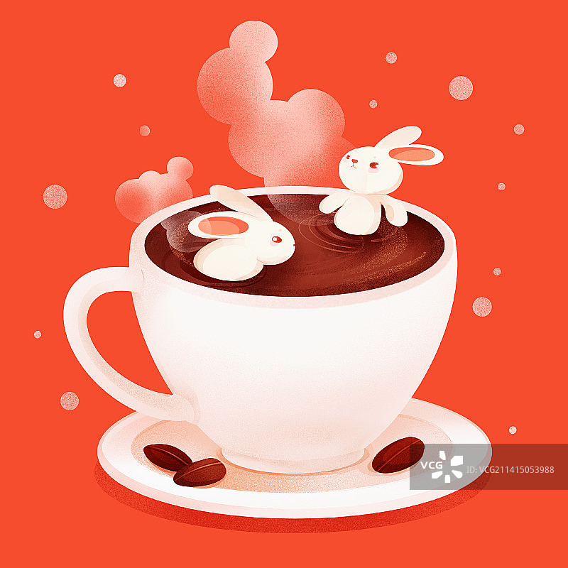 咖啡，兔子，可爱，插画图片素材