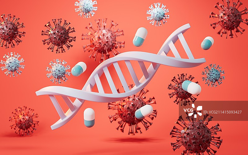变异毒株与DNA3D渲染图片素材