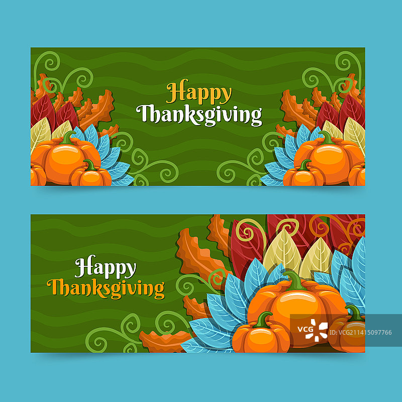 手绘扁平风感恩节横版banner图片素材
