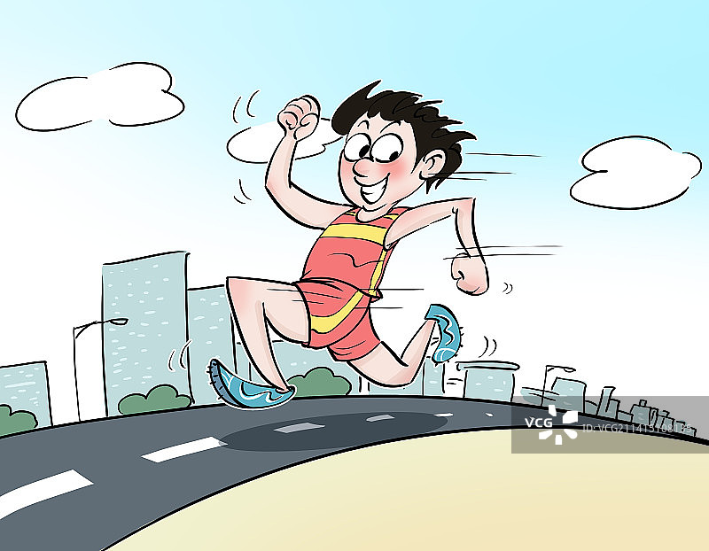 城市马拉松一马当先的男性运动员人物插画图片素材