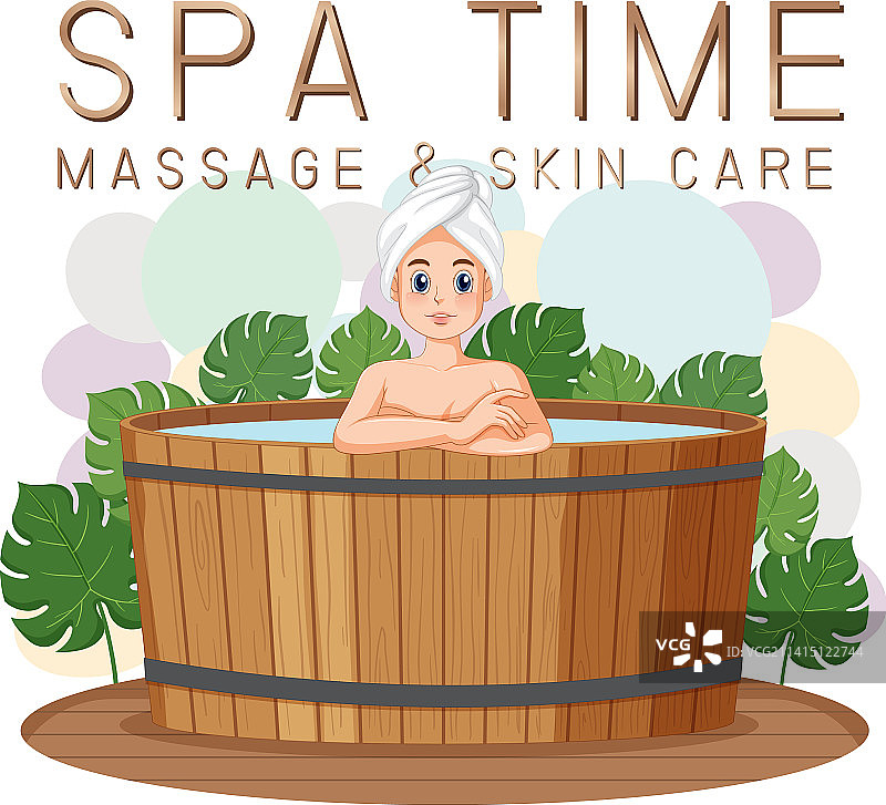 年轻女子在热水浴缸中图片素材