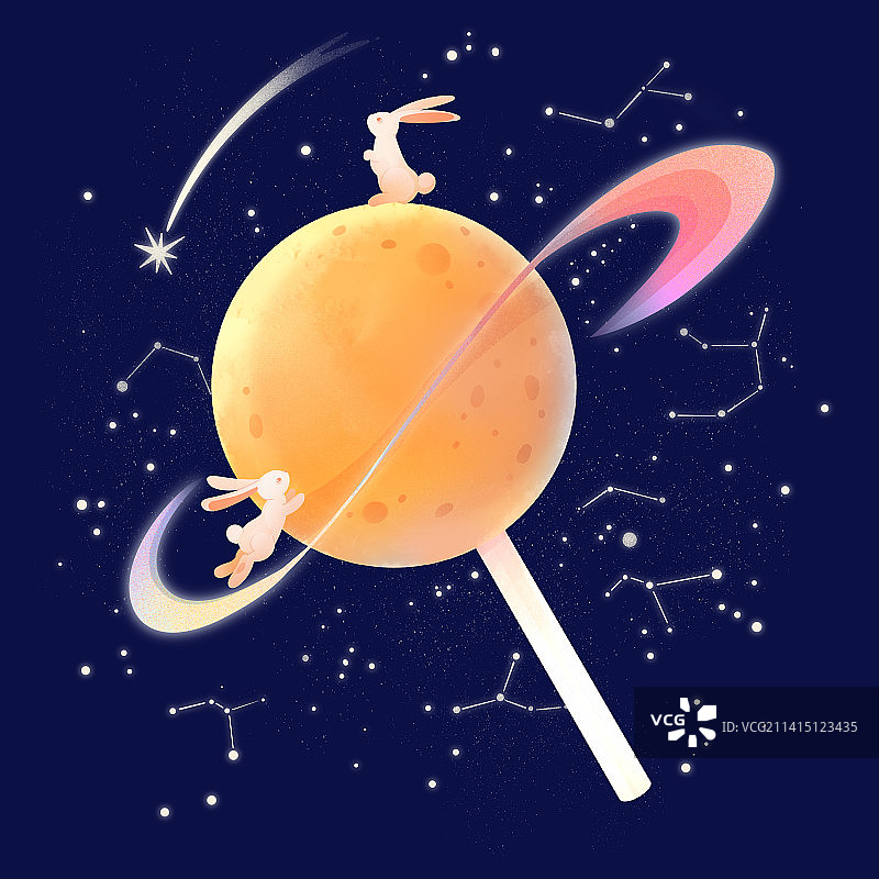 兔子，星球，插画，可爱图片素材