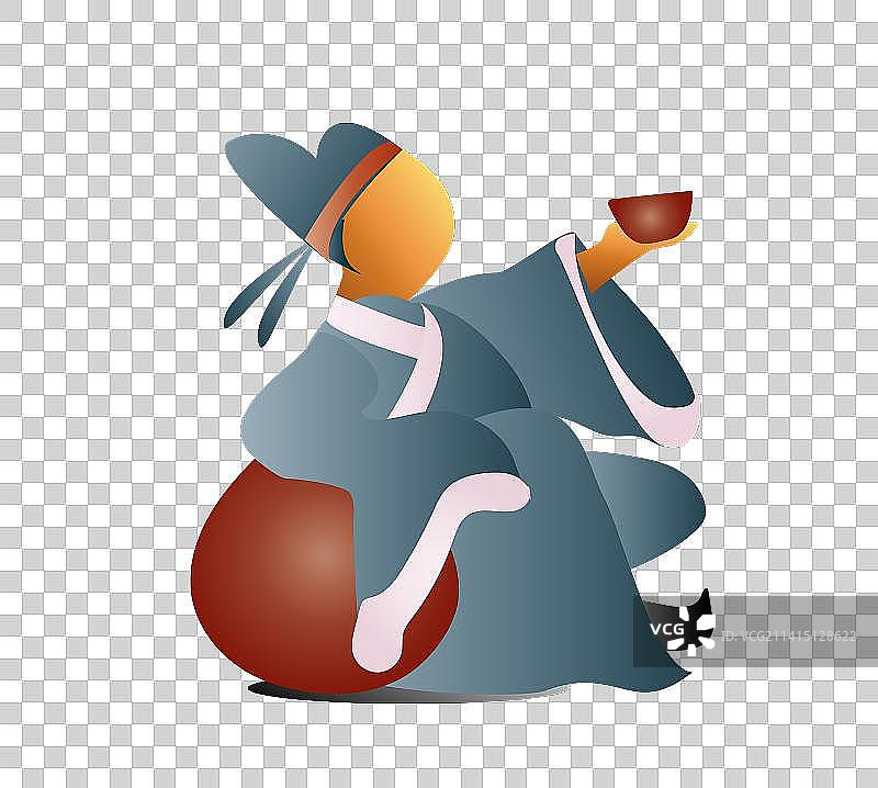 中国传统卡通小诗人喝醉酒图片素材