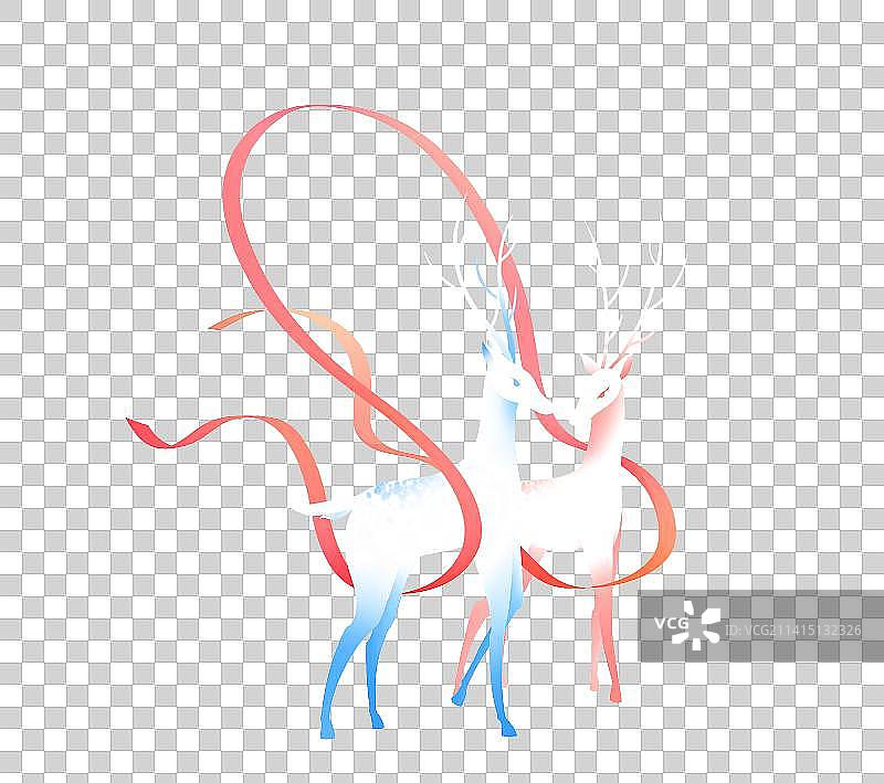 一对亲密的白鹿，国风卡通鹿系列插画素材图片素材