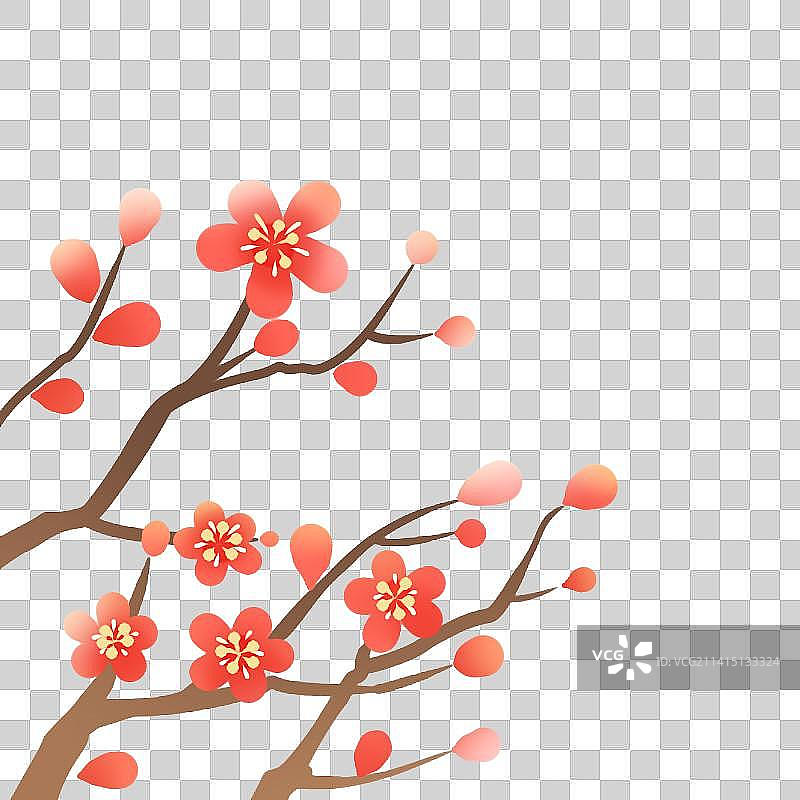 唯美清新桃花梅花树枝插画素材图片素材