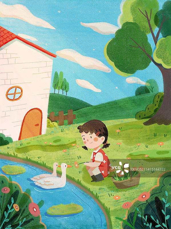 河边看鹅图片素材