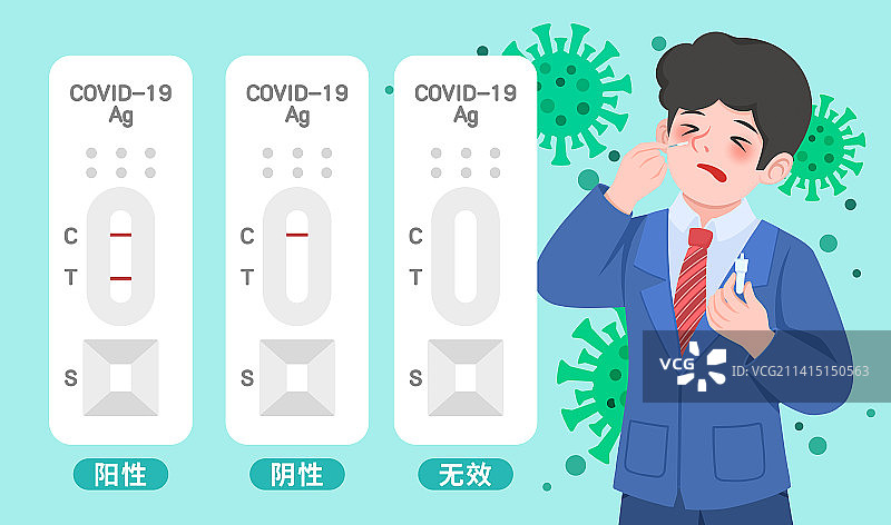 卡通新冠病毒抗原检测插画图片素材
