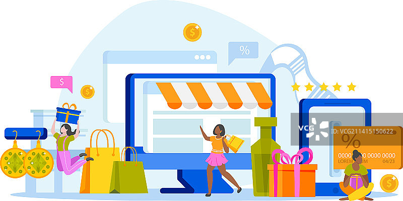 扁平风购物女性组合图片素材