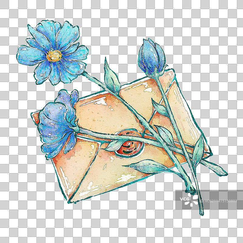 水彩复古信封和花图片素材