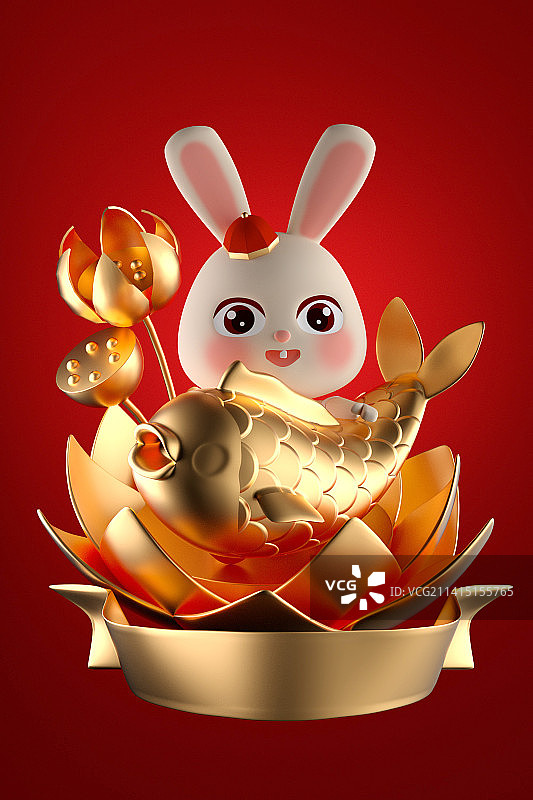 兔子与莲花金鱼图片素材