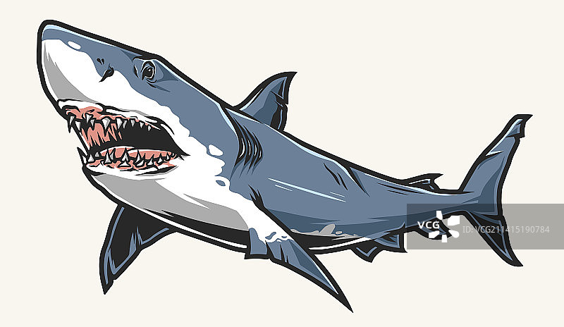 愤怒的鲨鱼详细彩色标志图片素材
