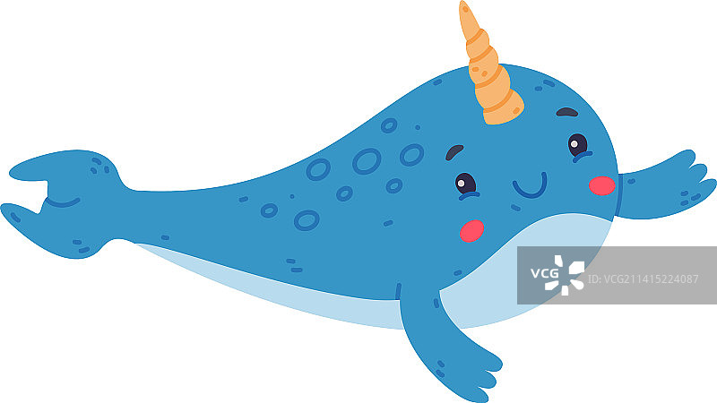 有趣的可爱游泳独角鲸宝宝图片素材