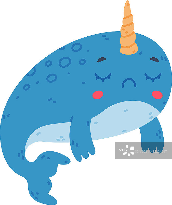 可爱的睡着的独角鲸宝宝图片素材