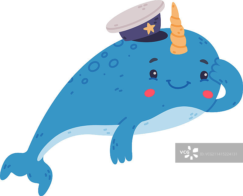 有趣可爱的独角鲸水手海洋哺乳动物宝宝动物图片素材