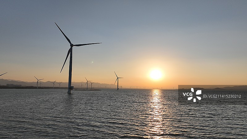 北京延庆区官厅水库日落航拍图片素材