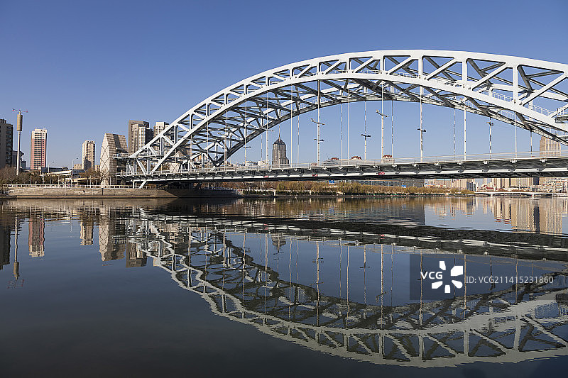 中国天津海河国泰桥周边城市建筑风光航拍图片素材