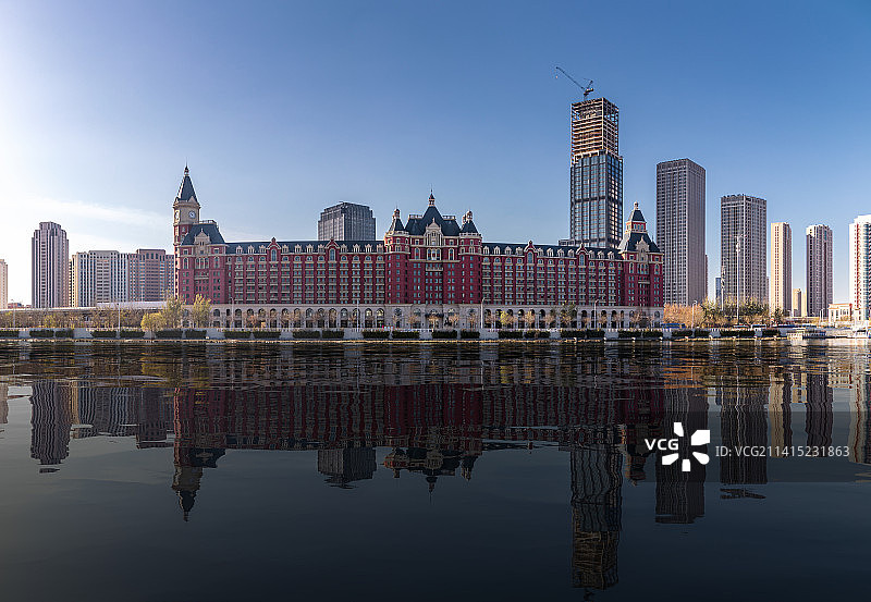 中国天津海河国泰桥周边城市建筑风光航拍图片素材