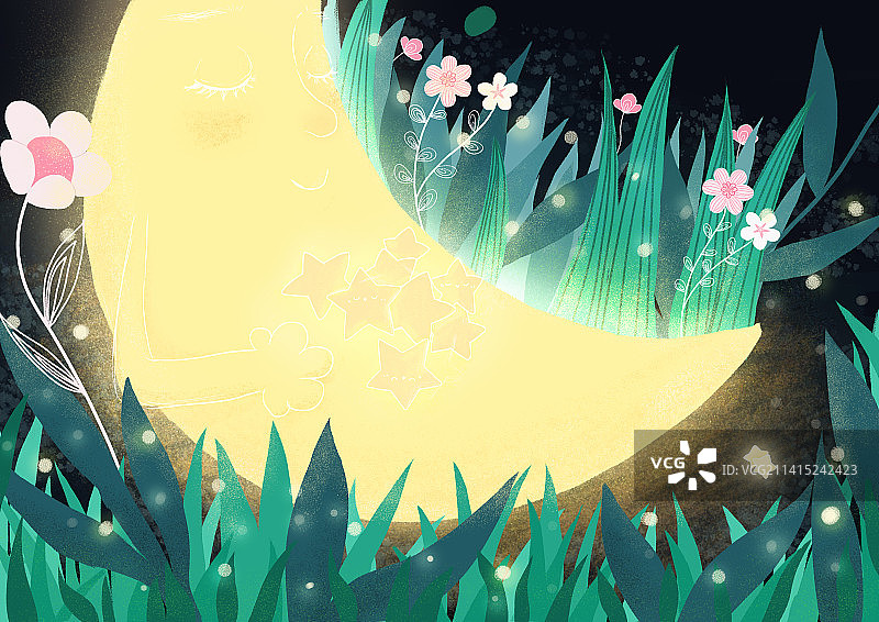 月亮在草丛中沉睡图片素材