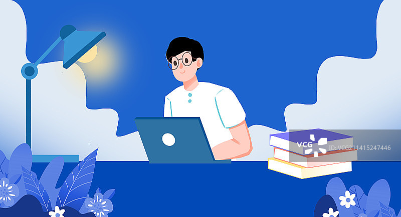 卡通手绘读书教育学习开学季插画图片素材