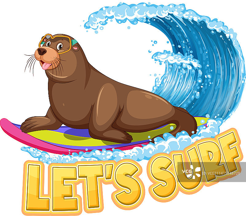 带有冲浪字样的海狮卡通形象图片素材