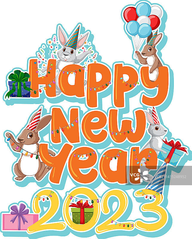 带有可爱兔子的新年快乐banner图片素材