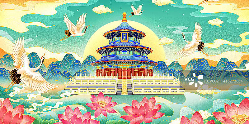 国潮北京故宫天坛插画图片素材