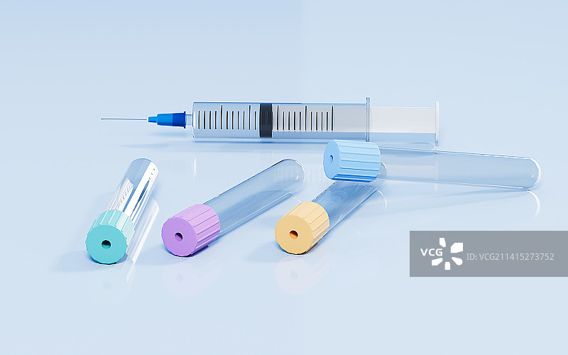 真空采血管与注射器医学概念3D渲染图片素材
