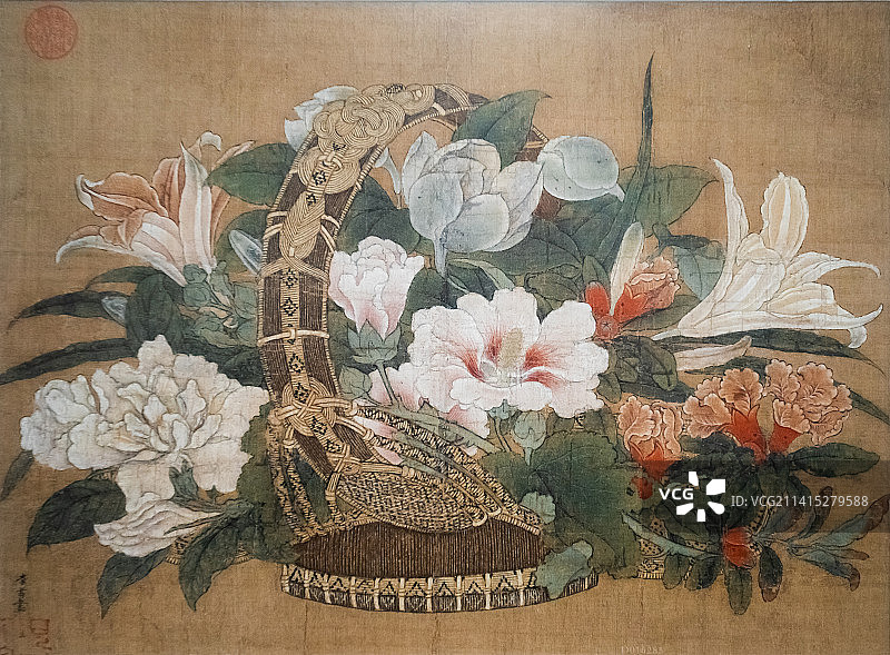 北京故宫博物院《花篮图》宋代李嵩19.1X26.5cm图片素材
