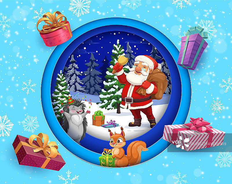 圣诞剪纸风banner卡通圣诞老人动物图片素材