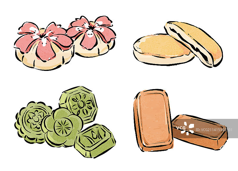 手绘中式糕点插画图片素材