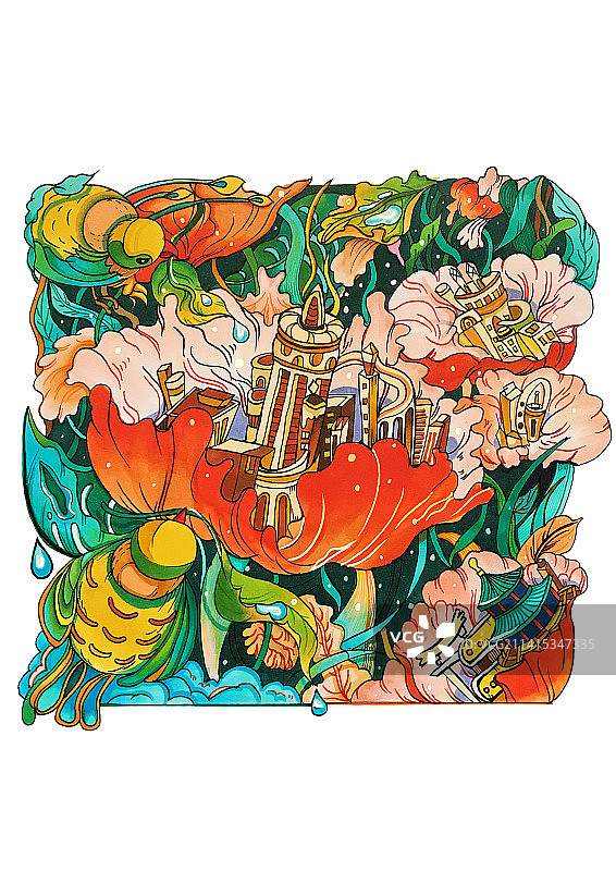 手绘插画 · 人与自然共生图片素材