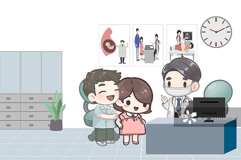 恩爱的年轻夫妻到妇产科产检图片素材