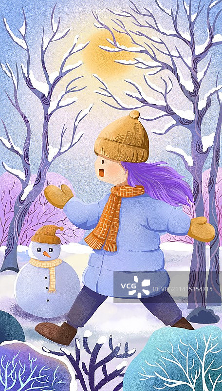 东日里小女孩在雪地里玩耍图片素材