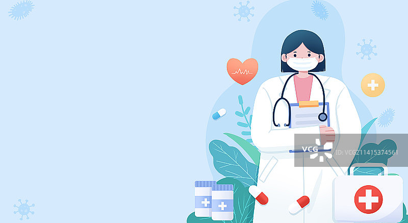 蓝色医生人物医疗插画图片素材
