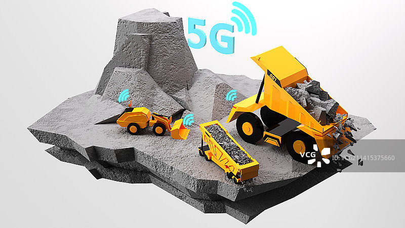 5G无人矿区,C4D场景渲染，矿卡图片素材