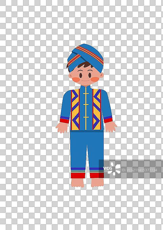 中国少数民族传统服饰壮族卡通小孩元素衣着站立插画图片素材