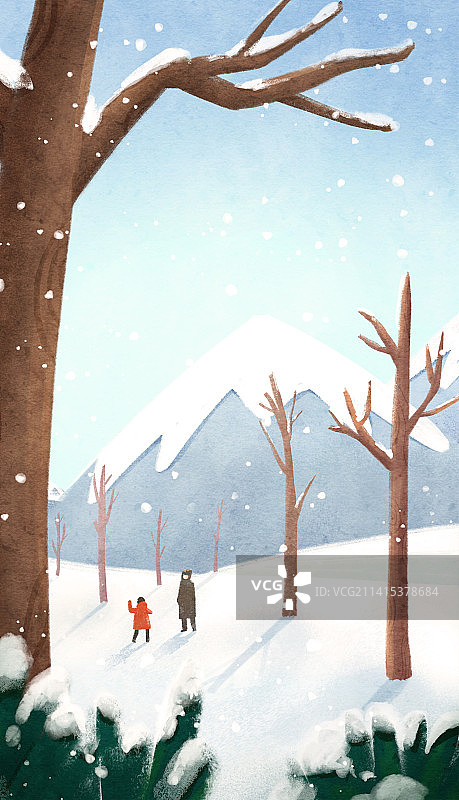 节气之大雪父子雪地玩耍风景插画图片素材