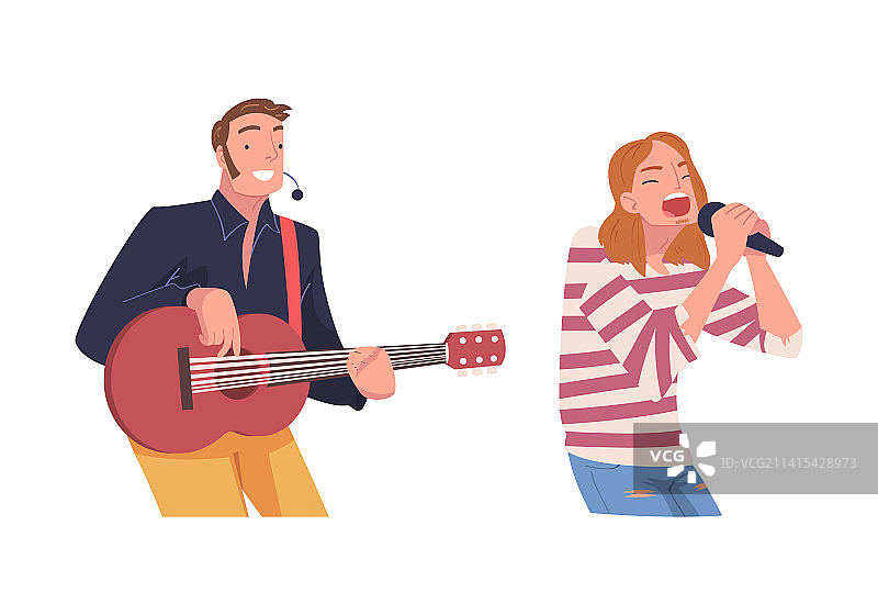 男人歌手和音乐家表演图片素材