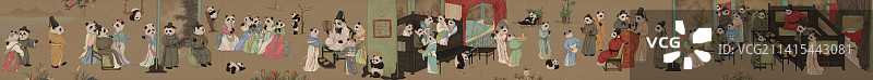 熊猫宫廷夜宴图插画图片素材
