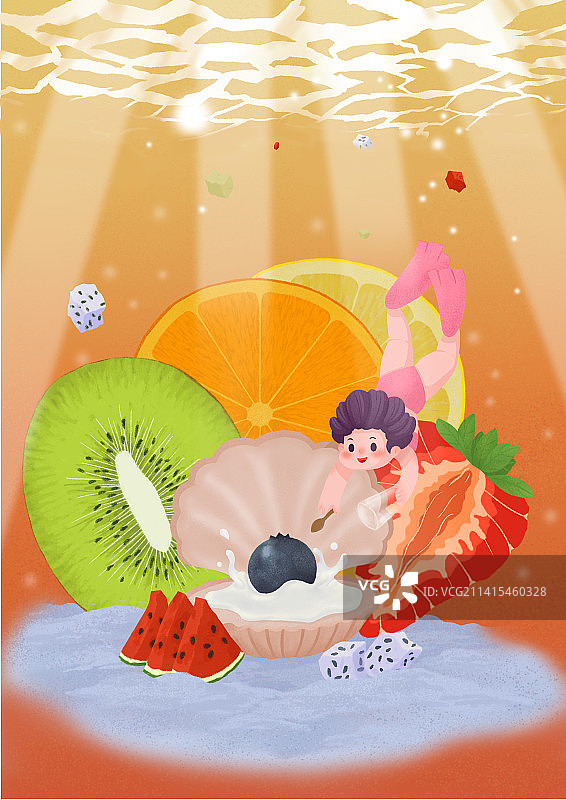 海底水果插画图片素材