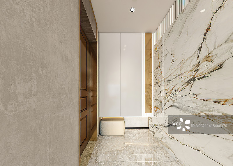 现代风格高端住宅 室内入户门玄关门厅通顶鞋柜 换鞋凳图片素材