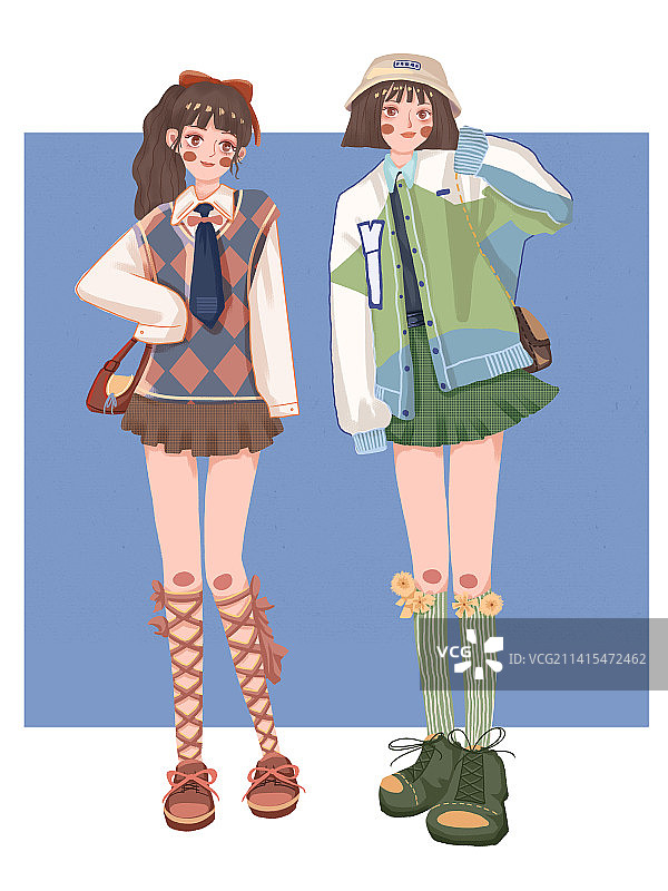 照片转插画，小女孩的穿搭图片素材