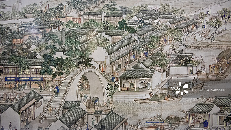 北京中国国家博物馆《姑苏繁华图》清代徐扬35.9X1243.4cm辽宁博物馆藏品图片素材