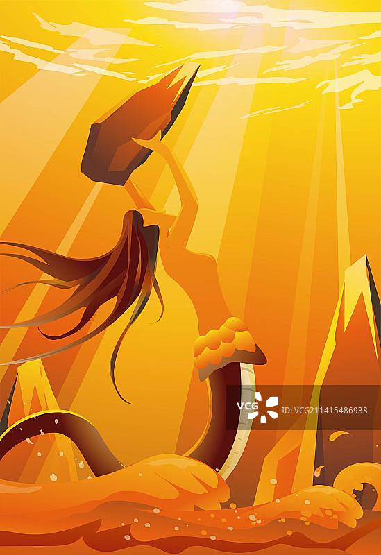 中国传统文化神话女娲补天的故事矢量插画图片素材