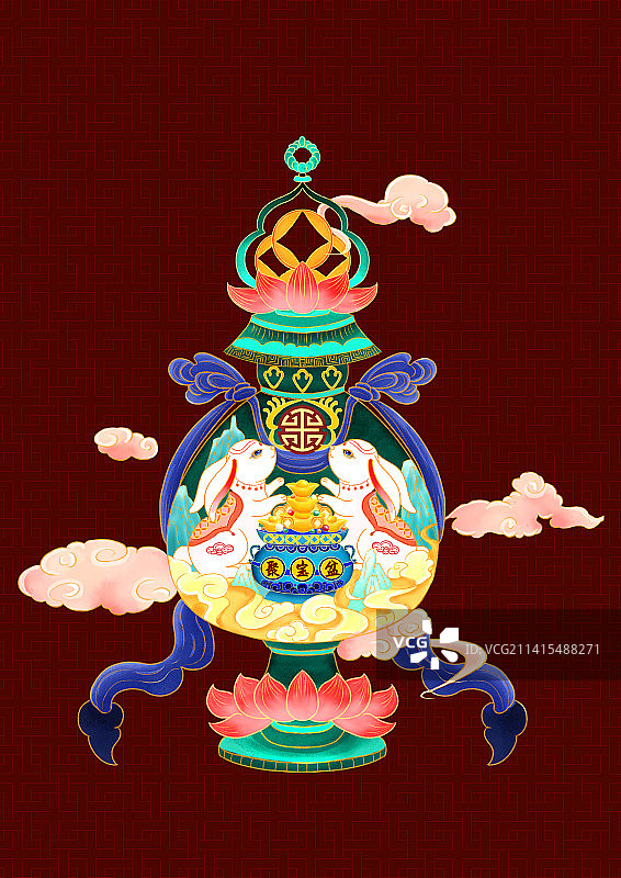 兔年传统宝瓶装饰图片素材