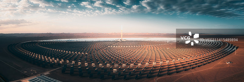 甘肃省敦煌市光热电站日出航拍风光图片素材